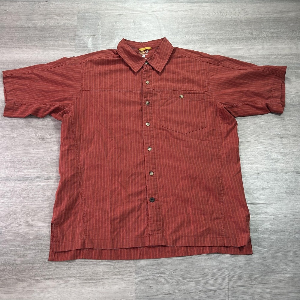 Mountain Hardwear Shirt Mens Medium Red Stripe Short Sleeve Button‎ Front Casual